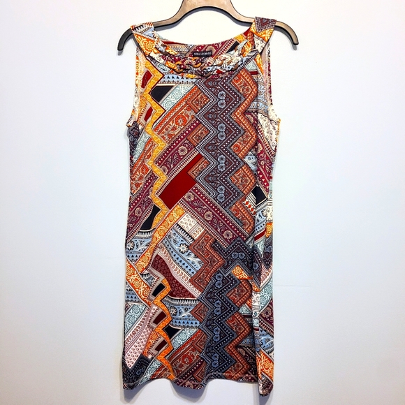 Nina Leonard Dresses & Skirts - Nina Leonard Crazy Paisley Pattern Sleeveless Shift Dress w/ Woven Wood Neckline